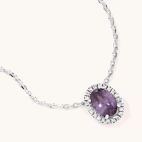 50cm Cubic Zirconia Purple Oval Halo Necklace in Sterling Silver Pendants Bevilles 