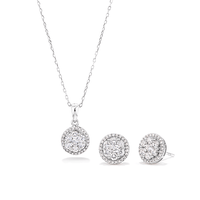 Cluster Halo Stud Earring and Necklace Set with 1.50tw of Laboratory-Grown Diamonds in Sterling Silver and Platinum Pendants Bevilles 