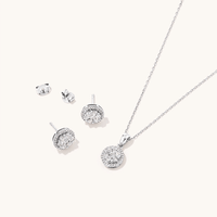 Cluster Halo Stud Earring and Necklace Set with 1.50tw of Laboratory-Grown Diamonds in Sterling Silver and Platinum Pendants Bevilles 