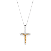 45cm Two Tone Crucifix Necklace in Sterling Silver Pendants Bevilles 