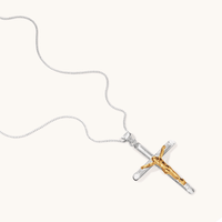 45cm Two Tone Crucifix Necklace in Sterling Silver Pendants Bevilles 
