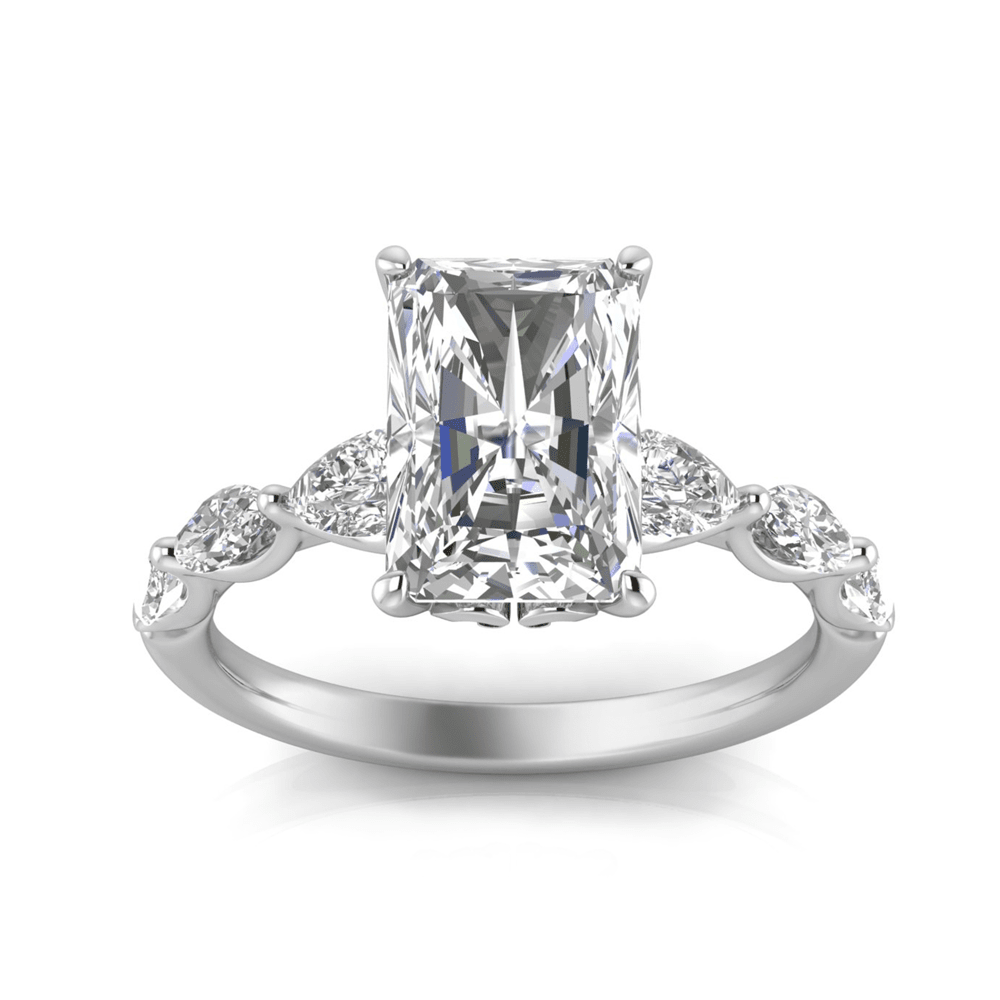 Grown Gorgeous Radiant Solitaire Shoulder Ring with 2.80tw of Laboratory-Grown Diamonds in 14kt White Gold Rings Bevilles 