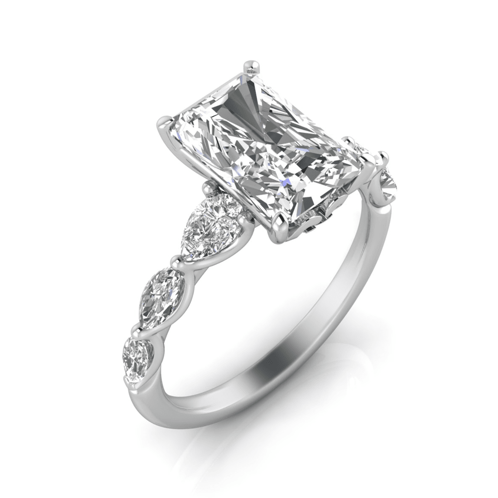 Grown Gorgeous Radiant Solitaire Shoulder Ring with 2.80tw of Laboratory-Grown Diamonds in 14kt White Gold Rings Bevilles 