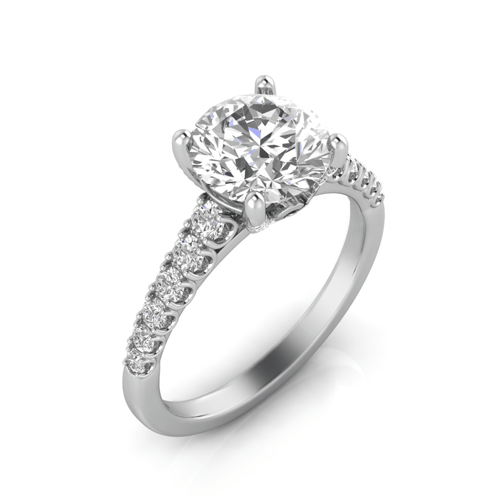 Grown Gorgeous Round Brilliant Solitaire Shoulder Ring with 2.08tw of Laboratory-Grown Diamonds in 14kt White Gold Rings Bevilles 