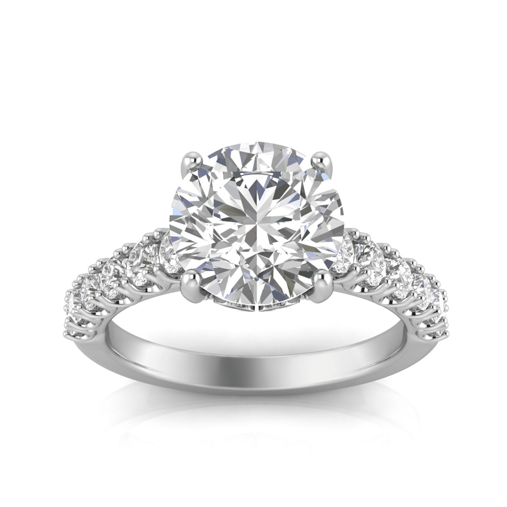 Grown Gorgeous Round Brilliant Solitaire Shoulder Ring with 3.48tw of Laboratory-Grown Diamonds in 14kt White Gold Rings Bevilles 