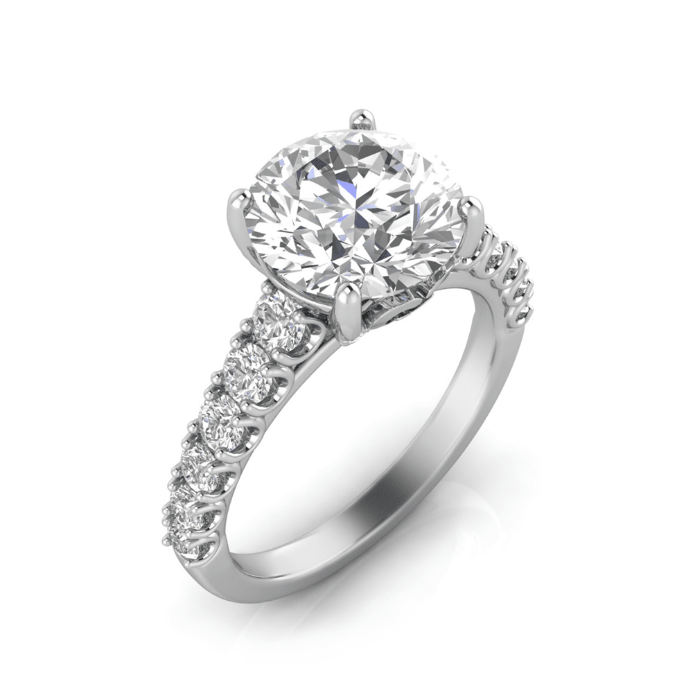Grown Gorgeous Round Brilliant Solitaire Shoulder Ring with 3.48tw of Laboratory-Grown Diamonds in 14kt White Gold Rings Bevilles 