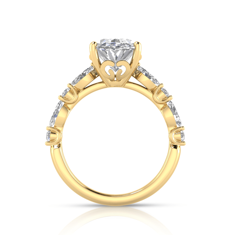 Grown Gorgeous Oval Solitaire Shoulder Ring with 3.90tw of Laboratory-Grown Diamonds in 14kt Yellow Gold Rings Bevilles 