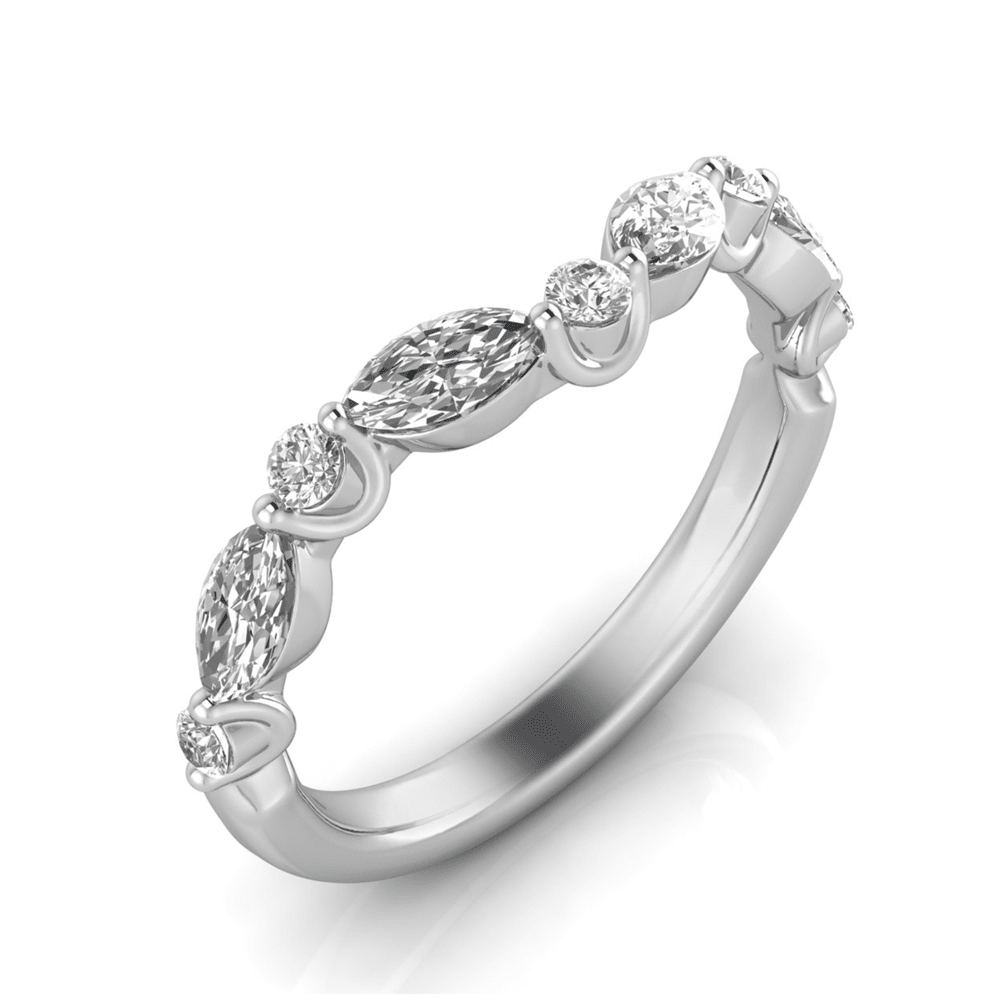 Grown Gorgeous Marquise and Round Brilliant Curved Wedder Ring with 0.59tw of Laboratory-Grown Diamonds in 14kt White Gold Rings Bevilles 