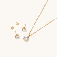 Cubic Zirconia Halo Necklace and Stud Set in 18kt Fine Gold Plated Sterling Silver Bevilles 
