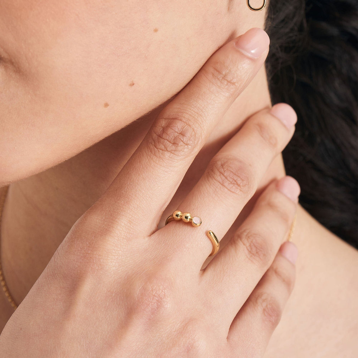 Ania Haie Gold Orb Rose Quartz Adjustable Ring Rings Ania Haie 