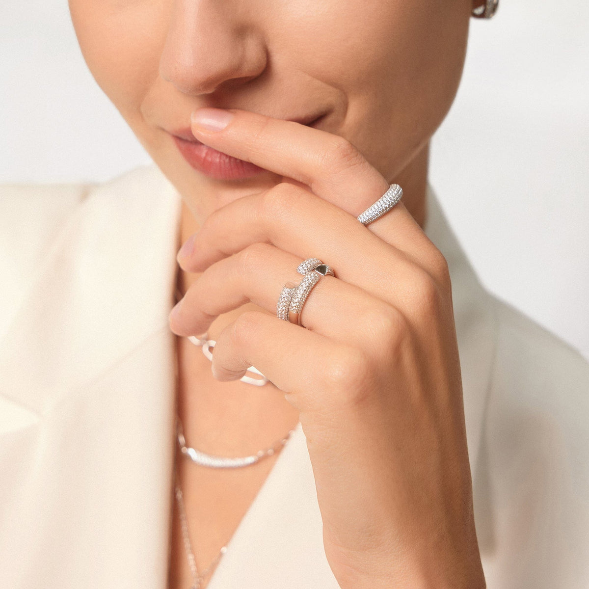 Ania Haie Silver Pave Adjustable Ring Rings Ania Haie 