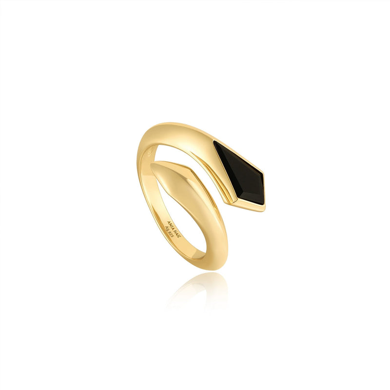 Ania Haie Gold Black Agate Adjustable Wrap Rings Rings Ania Haie 