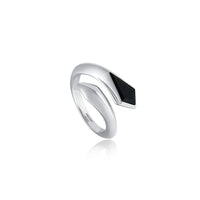 Ania Haie Silver Black Agate Adjustable Wrap Rings Rings Ania Haie 