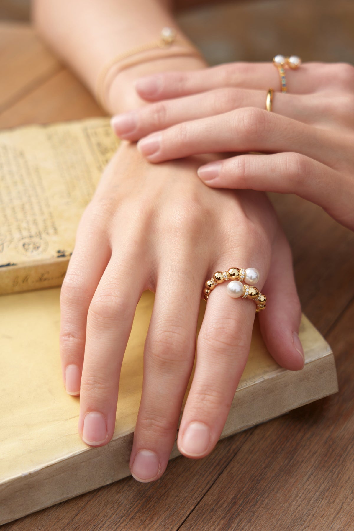 Ania Haie Gold Pearl Sparkle Adjustable Wrap Rings Rings Ania Haie 