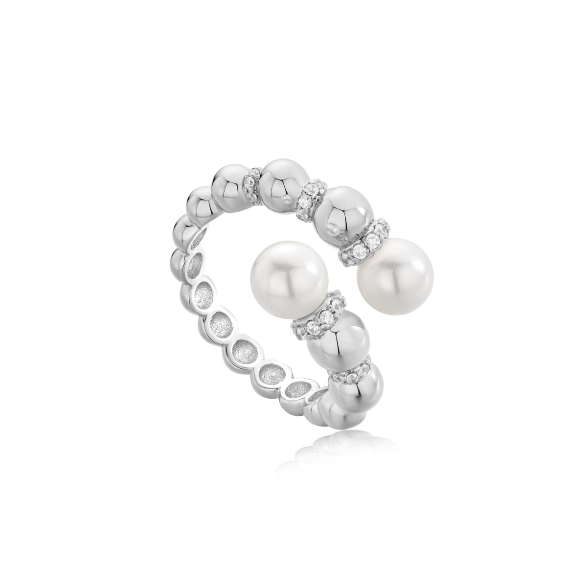 Ania Haie Silver Pearl Sparkle Adjustable Wrap Rings Rings Ania Haie 