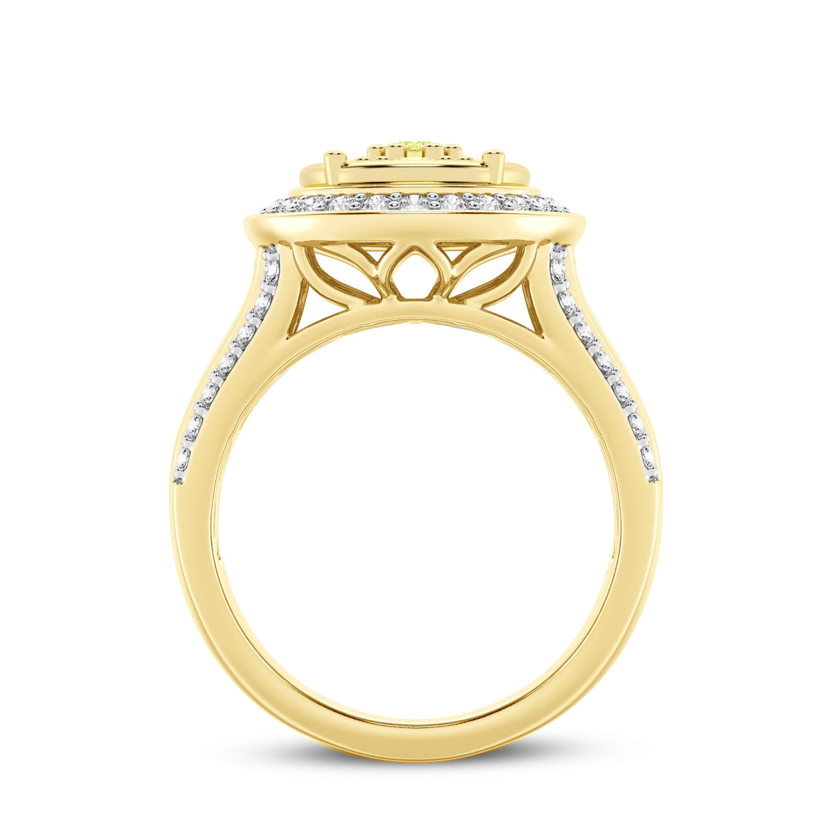 Meera Halo Bezel Set Ring with 1.00ct of Yellow Laboratory Grown Diamonds in 9ct Yellow Gold Rings Bevilles 