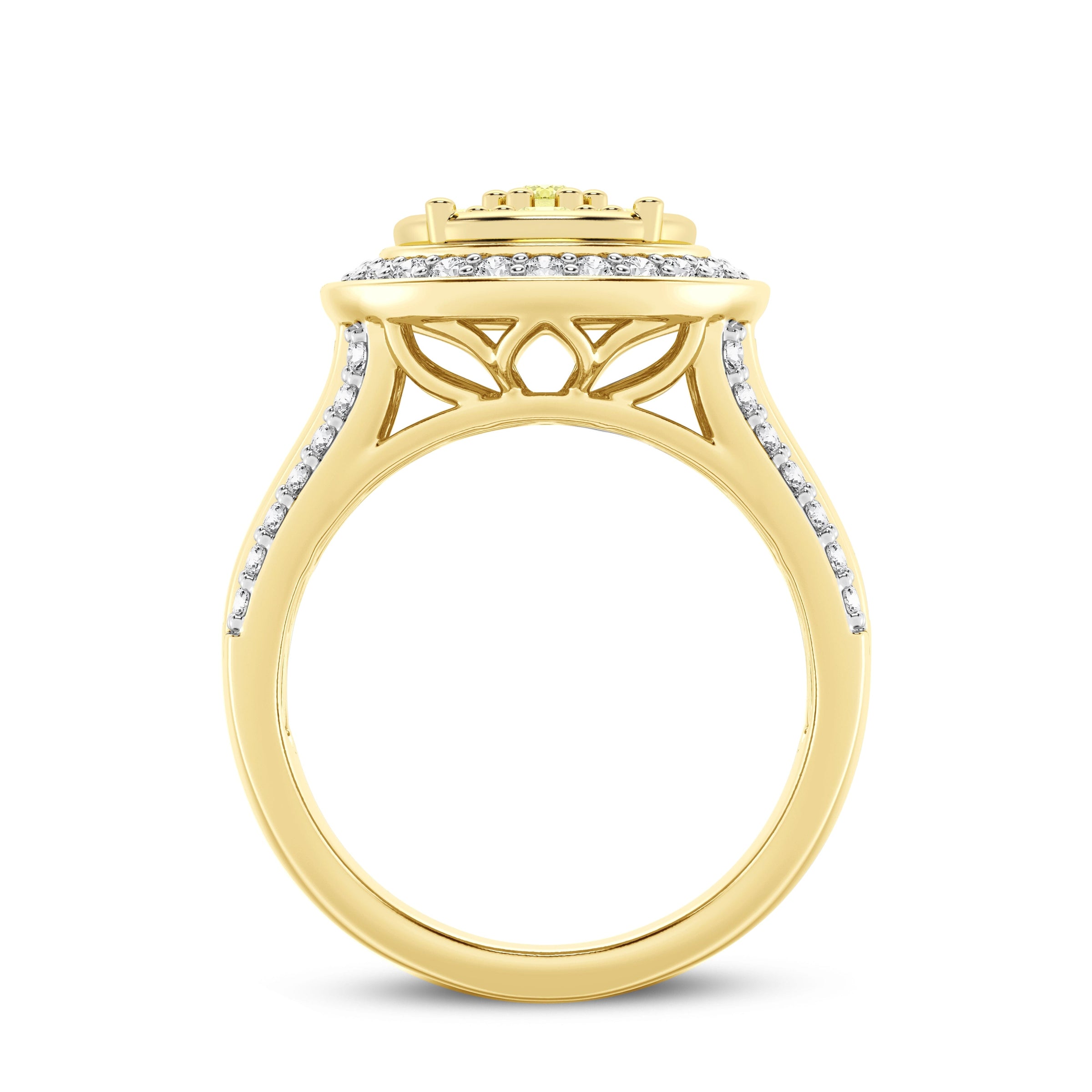 Meera Halo Bezel Set Ring with 1.00ct of Yellow Laboratory Grown Diamonds in 9ct Yellow Gold Rings Bevilles 