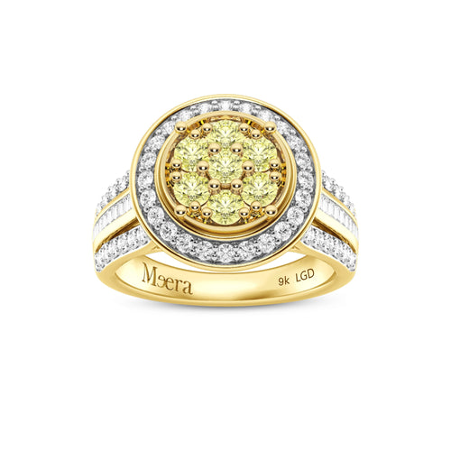Meera Halo Bezel Set Ring with 1.00ct of Yellow Laboratory Grown Diamonds in 9ct Yellow Gold Rings Bevilles 