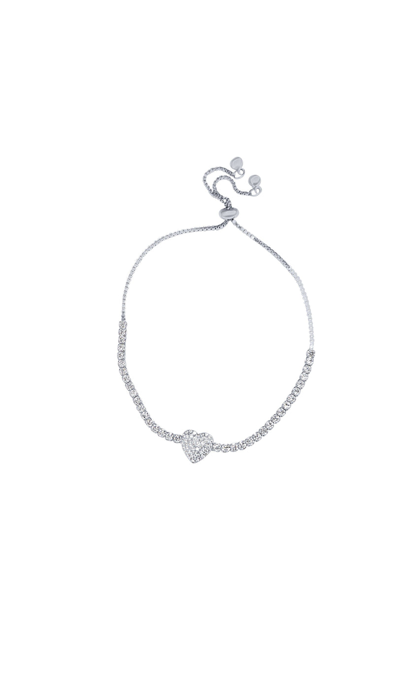 24cm Tennis Heart Bolo Bracelet with Cubic Zirconia in Sterling Silver Bracelets Bevilles 