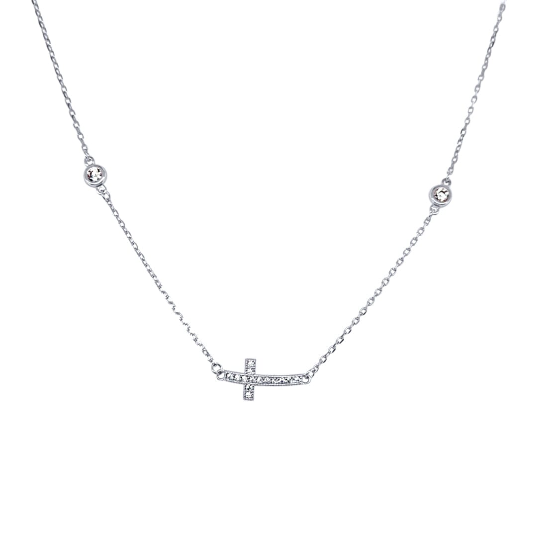 Cross Necklace with Cubic Zirconia in Sterling Silver Necklaces Bevilles 