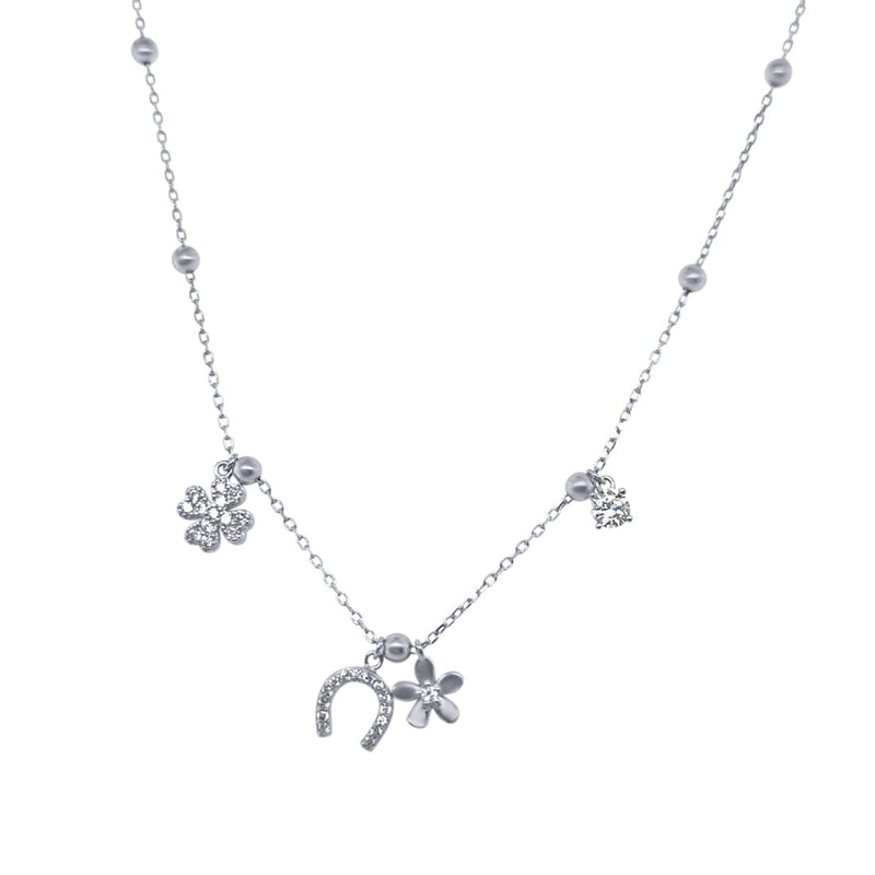 42cm Charm Station Necklace with Cubic Zirconia in Sterling Silver Necklaces Bevilles 