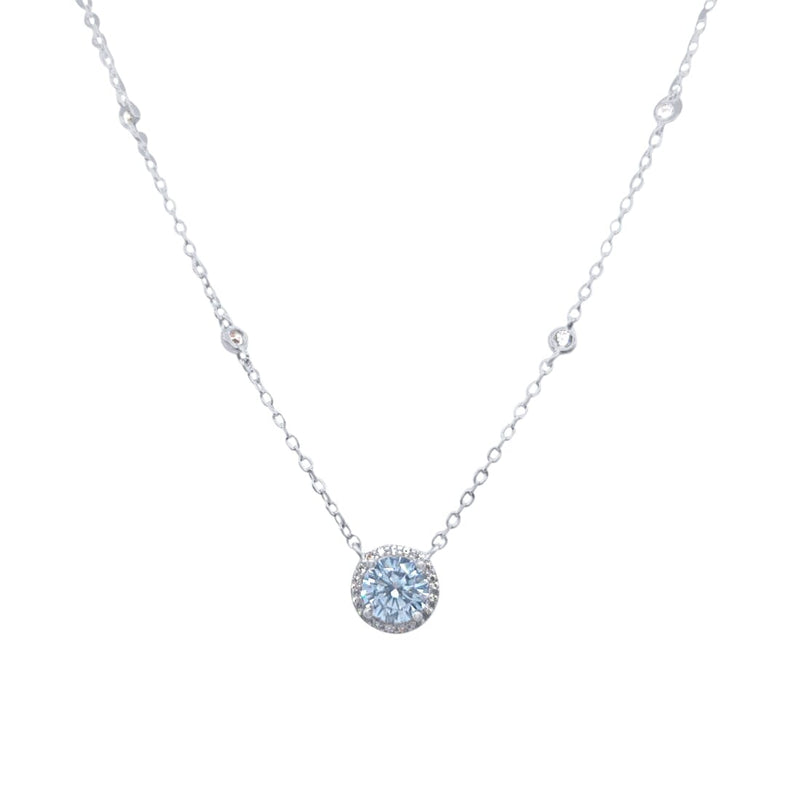45cm Surround Halo Pendant Necklace with Cubic Zirconia in Sterling Silver Necklaces Bevilles 
