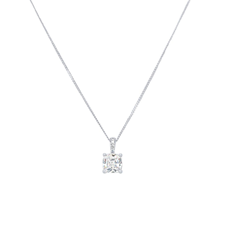 45cm Princess Cut Pendant Bale Necklace with Cubic Zirconia in Sterling Silver Necklaces Bevilles 
