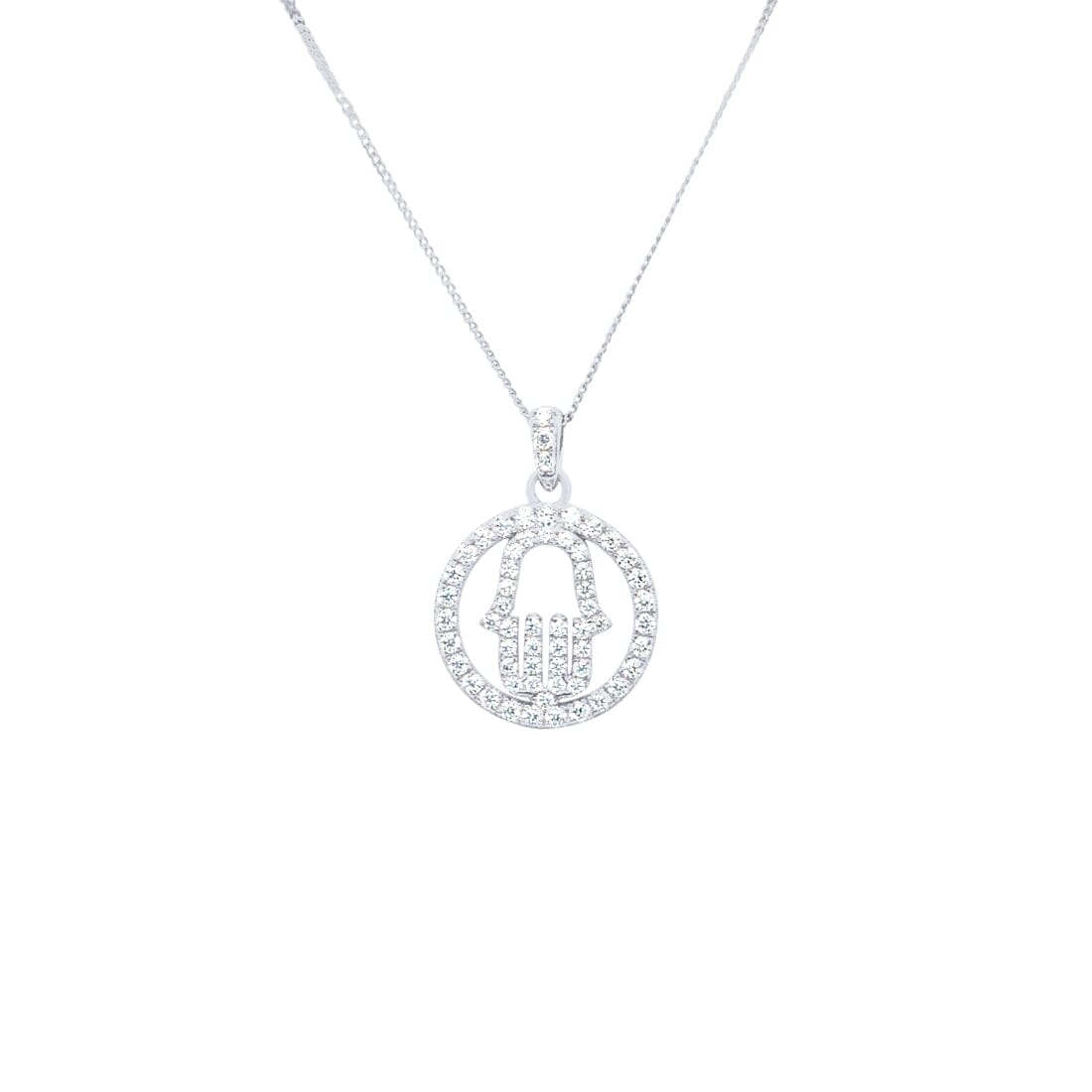 45cm Hamsa Pendant Necklace in Sterling Silver Necklaces Bevilles 