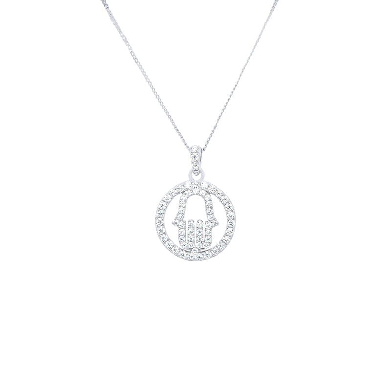 45cm Hamsa Pendant Necklace in Sterling Silver Necklaces Bevilles 