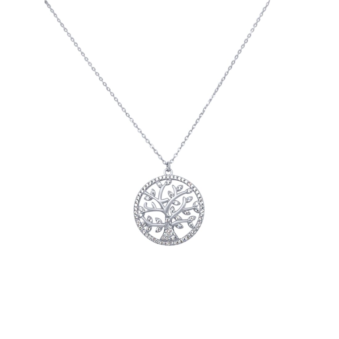 45cm Tree of Life Pendant Necklace with Cubic Zirconia in Sterling Silver Necklaces Bevilles 