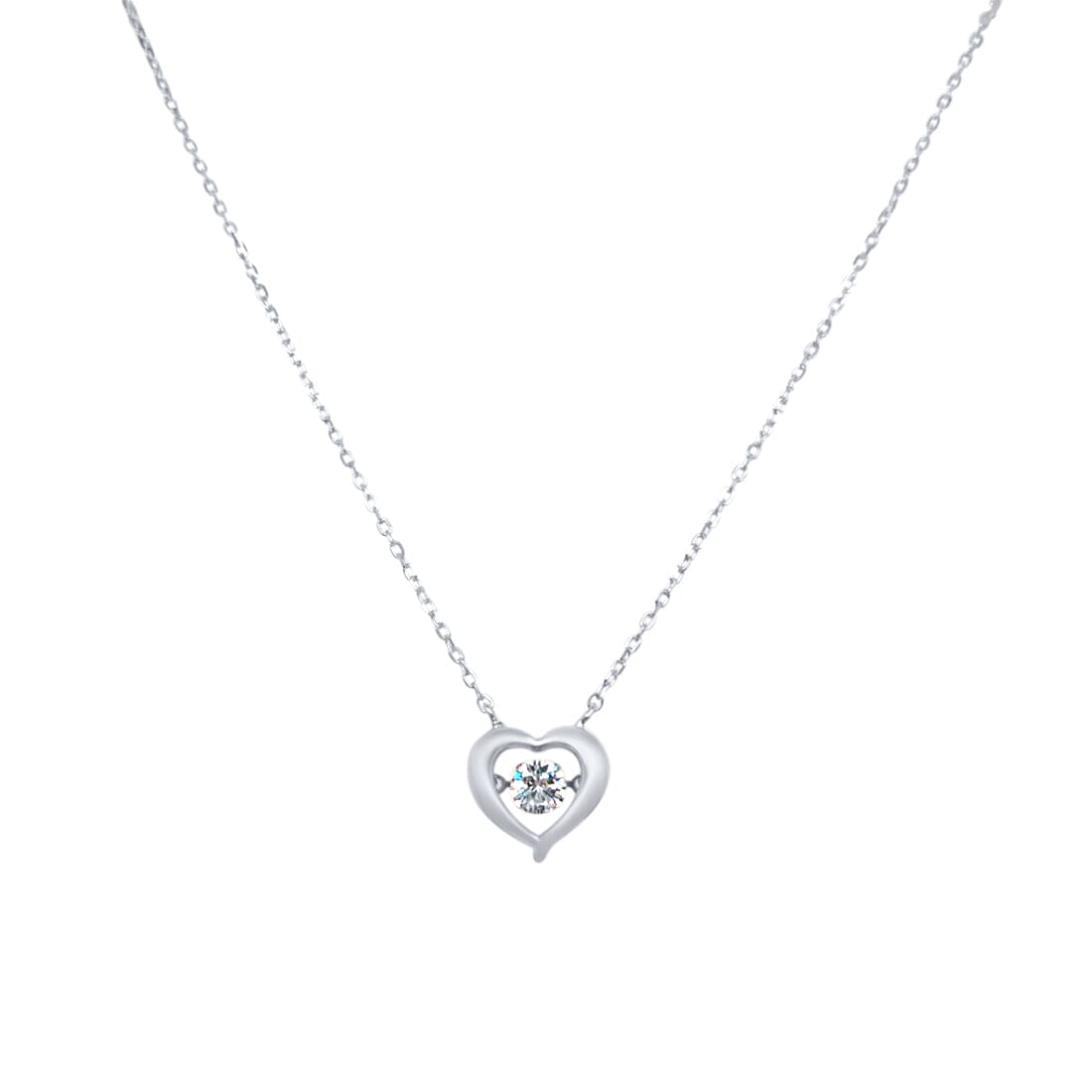45cm Plain Open Heart Pendant Necklace with Cubic Zirconia in Sterling Silver Necklaces Bevilles 
