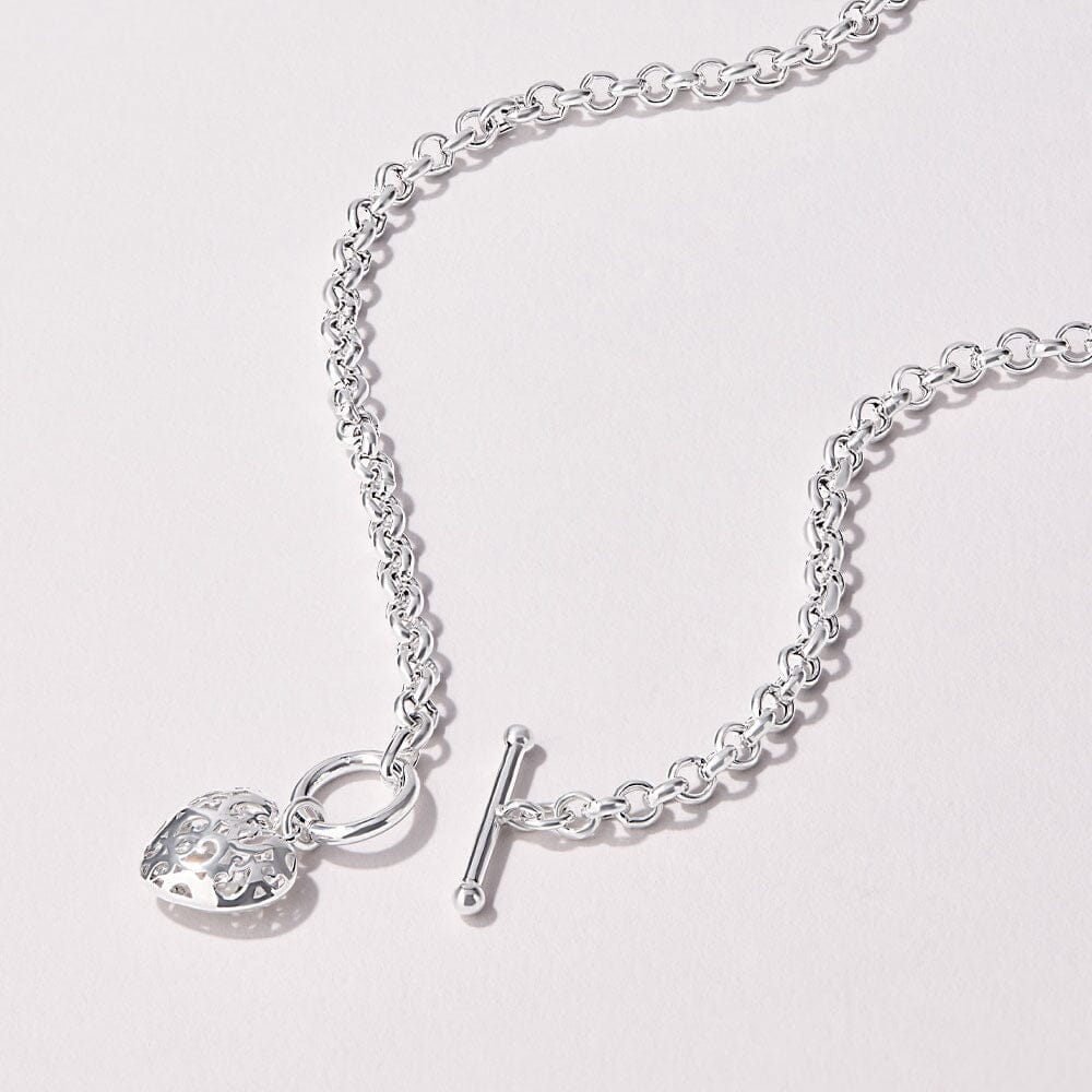 45cm Puff Heart Necklace in Sterling Silver Pendants Bevilles 