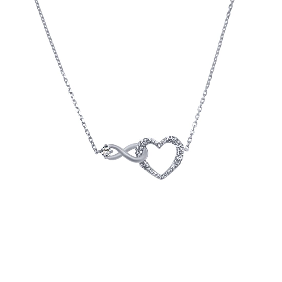 45cm Infinity and Heart Necklace with Cubic Zirconia in Sterling Silver Necklaces Bevilles 
