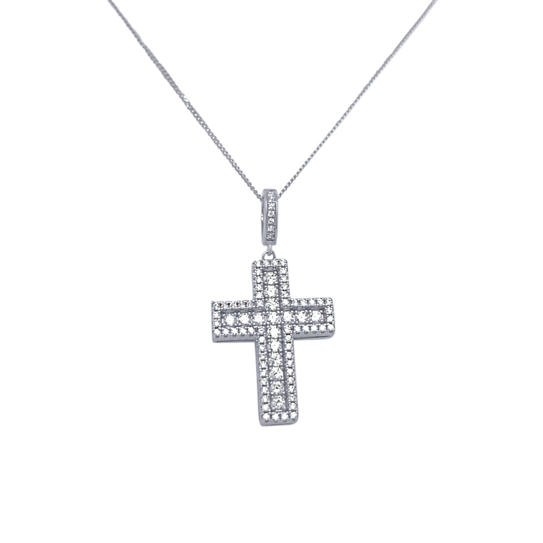 45cm Cross Necklace with Cubic Zirconia in Sterling Silver Necklaces Bevilles 