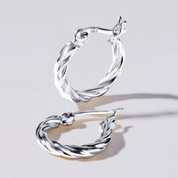 Plain Tight Twist Hoop Earrings in Sterling Silver Bevilles Jewellers 