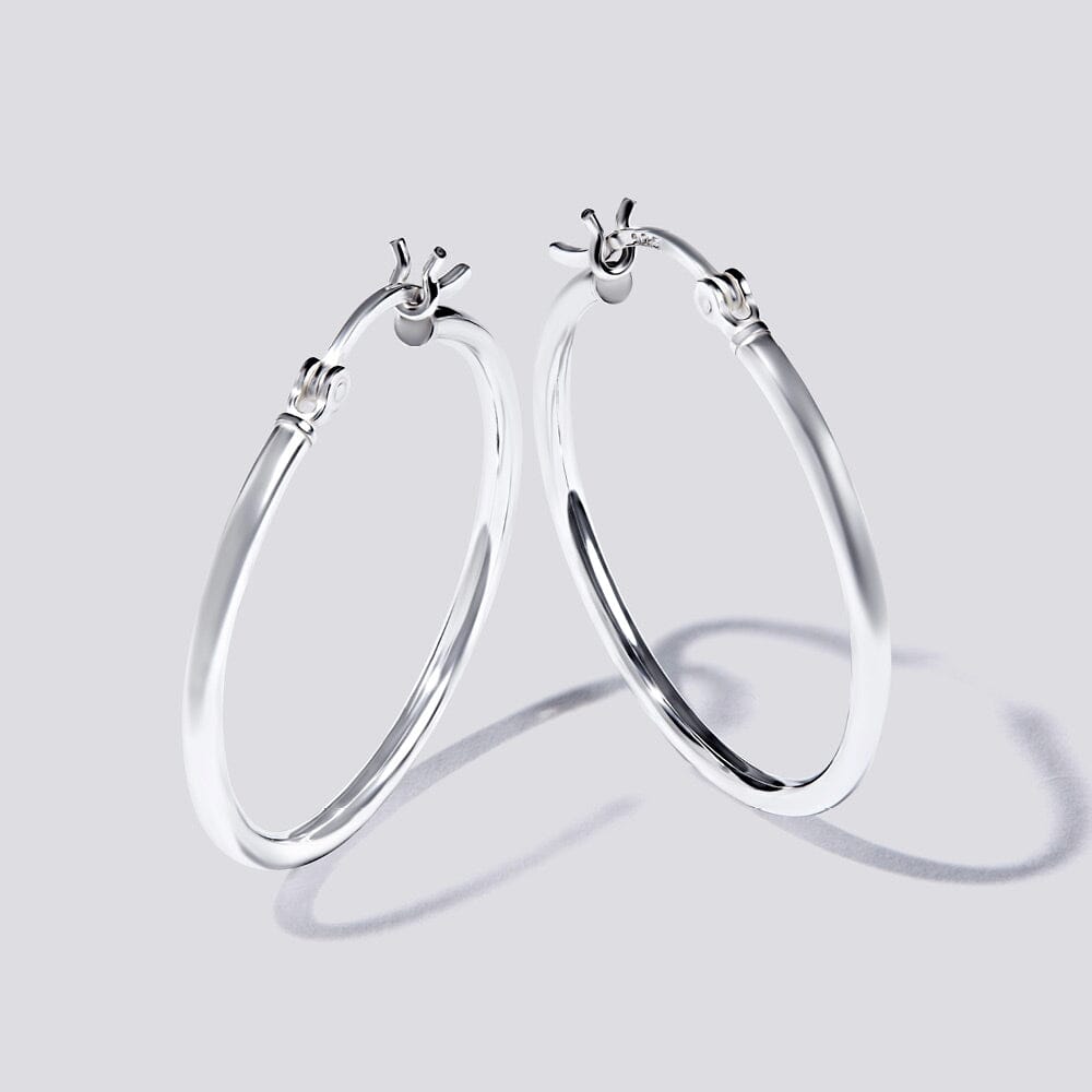 Plain Diamond Cut 30mm Hoop Earrings in Sterling Silver Earrings Bevilles 