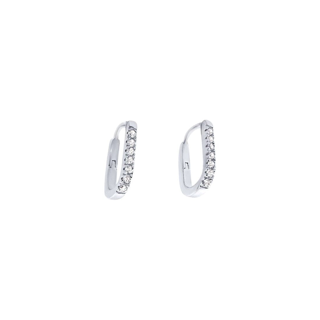 Oval Huggie Hoop Earirings with Cubic Zirconia in Sterling Silver Earrings Bevilles 