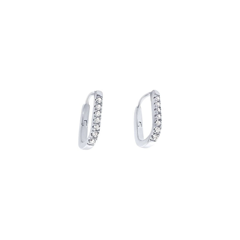 Oval Huggie Hoop Earirings with Cubic Zirconia in Sterling Silver Earrings Bevilles 