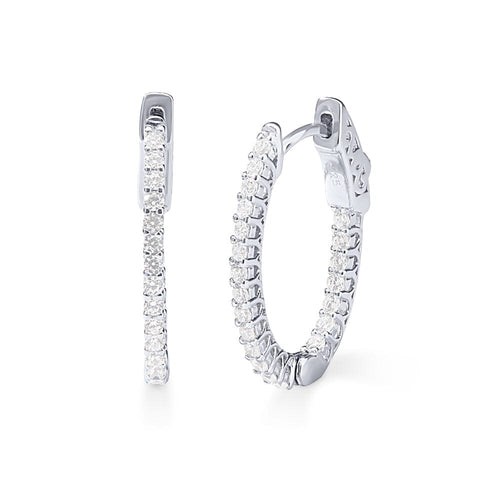 Oval Hoop Earrings with Cubic Zirconia in Sterling Silver Earrings Bevilles 