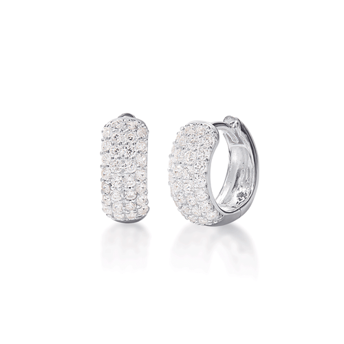 Dome Hoop Earrings with Cubic Zirconia in Sterling Silver Earrings Bevilles 