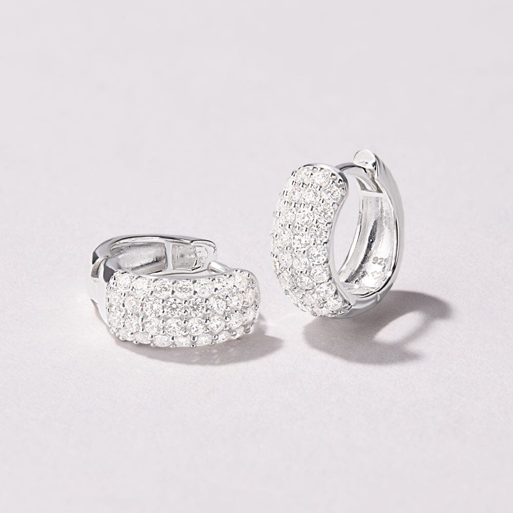 Dome Hoop Earrings with Cubic Zirconia in Sterling Silver Earrings Bevilles 