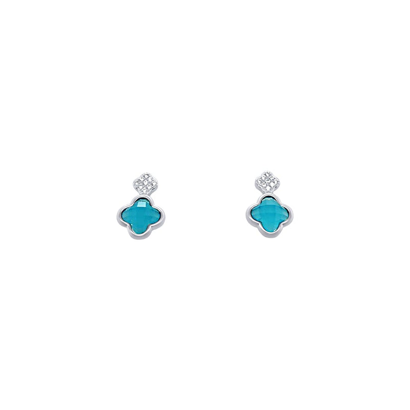 Light Blue Clover Earrings with Cubic Zirconia in Sterling Silver Earrings Bevilles 