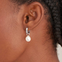 Ania Haie Silver Pearl Drop Sparkle Huggie Hoop Earrings Earrings Ania Haie 