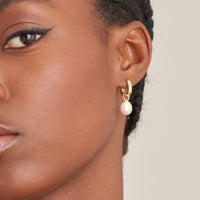 Ania Haie Gold Pearl Drop Sparkle Huggie Hoop Earrings Earrings Ania Haie 
