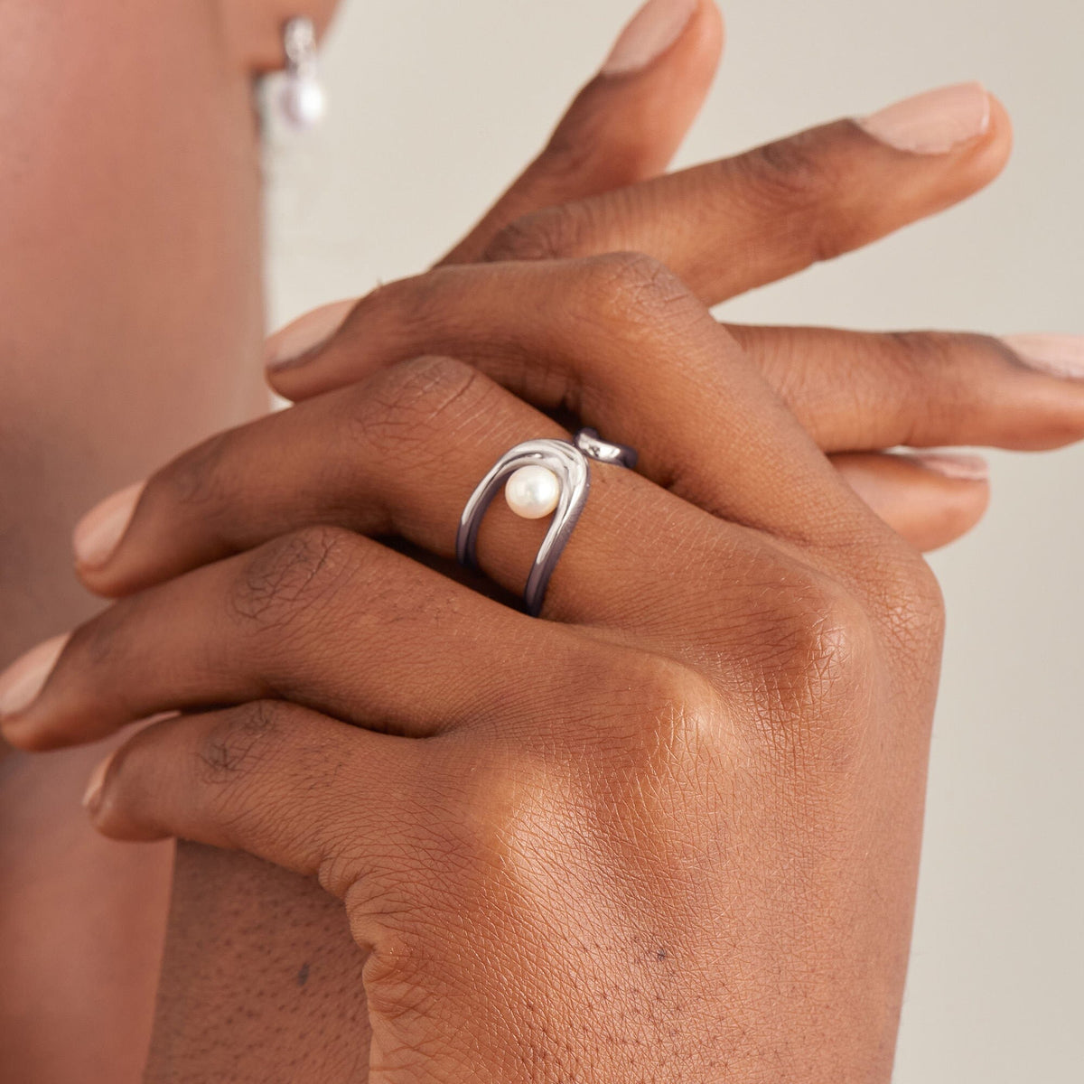 Ania Haie Silver Pearl Sculpted Adjustable Ring Rings Ania Haie 