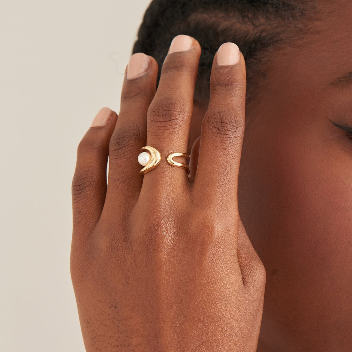 Ania Haie Gold Pearl Sculpted Adjustable Ring Rings Ania Haie 