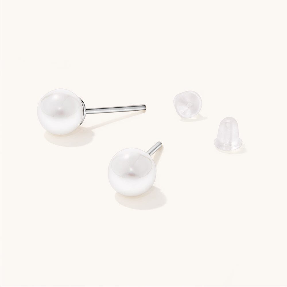 6mm Shell Pearl Stud Earrings in Sterling Silver Earrings Bevilles 