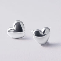 Heart Puff Stud Earrings in Sterling Silver Earrings Bevilles Jewellers 