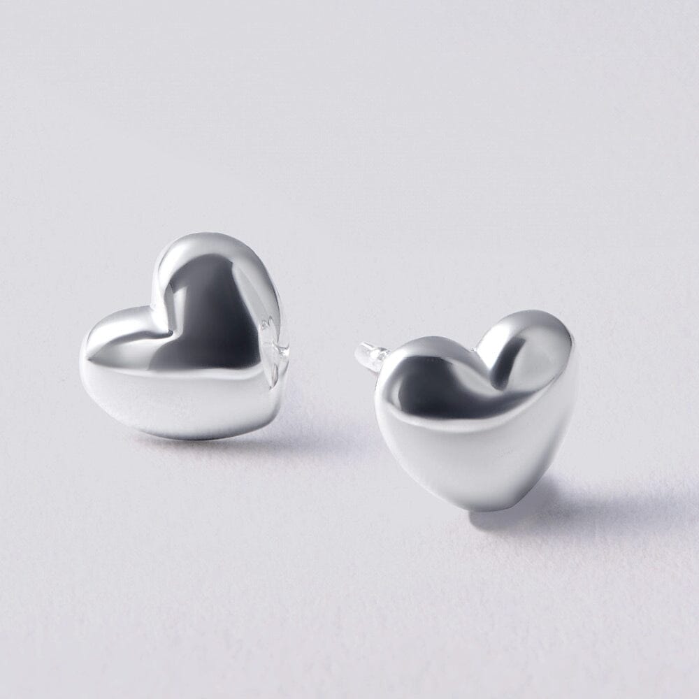 Heart Puff Stud Earrings in Sterling Silver Earrings Bevilles Jewellers 