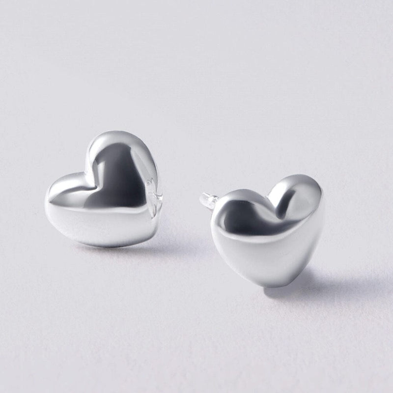 Heart Puff Stud Earrings in Sterling Silver Earrings Bevilles Jewellers 
